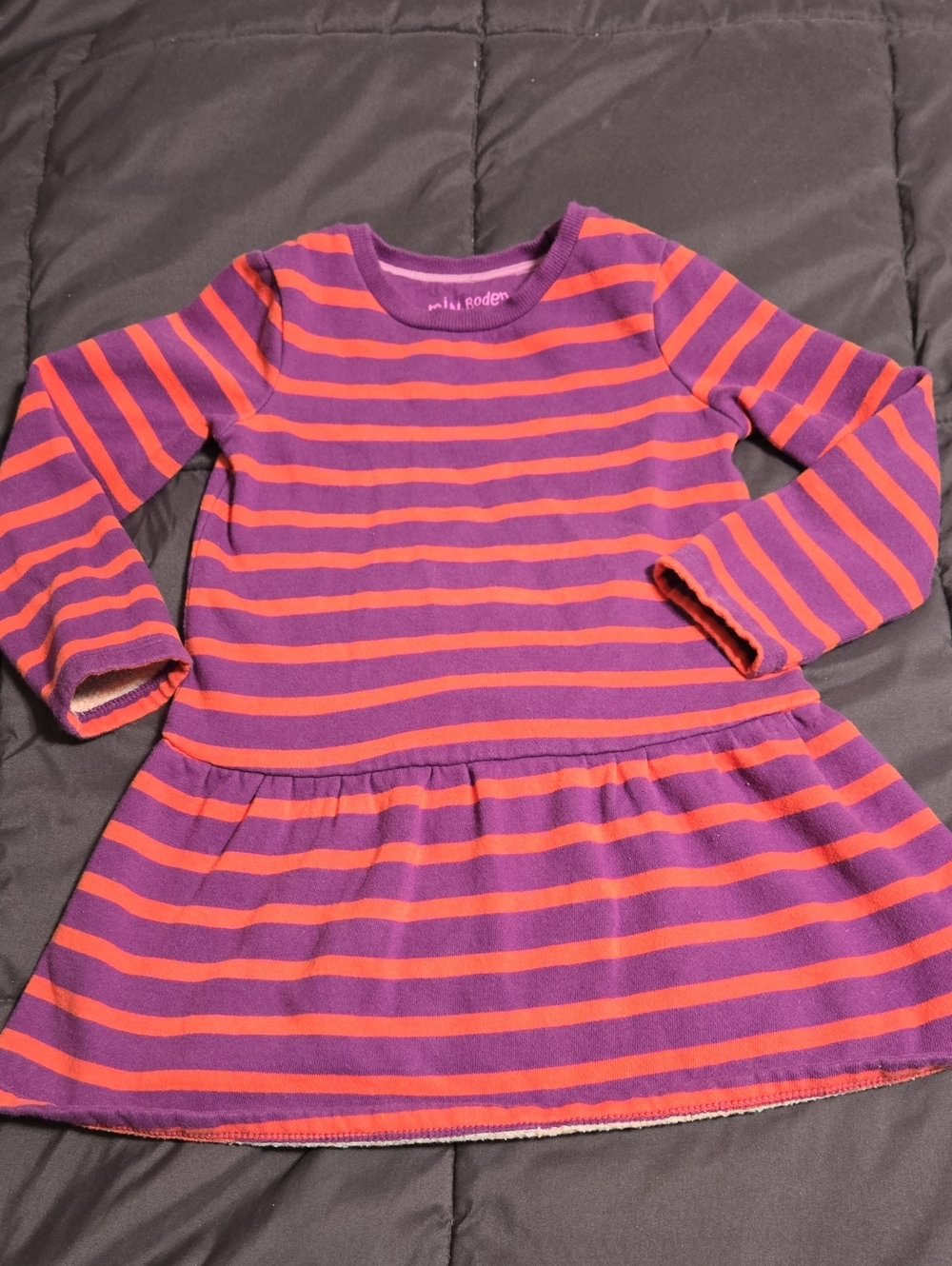 Mini Boden Purple and Orange Striped Long Sleeve Dress Size 4-5 Year Old